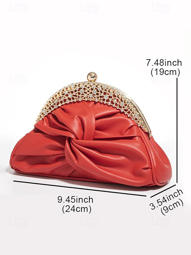 – Evening Women's Bag Leather Clutch Faux Rhinestone