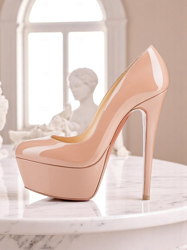 and Women's Patent Black Pointed-Toe Platform Heels with