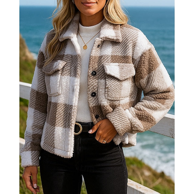 Women's Winter Coat Polar Fleece Jacket Buttons Long Sleeve