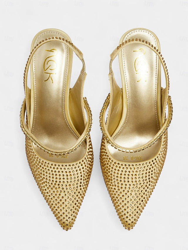 Women's Sparkly Gold Rhinestone - Toe Heels Pointed