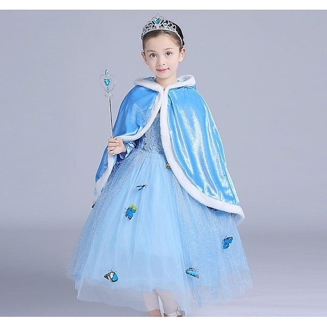 Cloak Elsa Set Tulle Princess Cape Dress Hooded With Crown