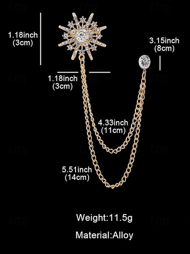 – Lapel Stylish Star with Pin Gold Elegant Crystal Chains
