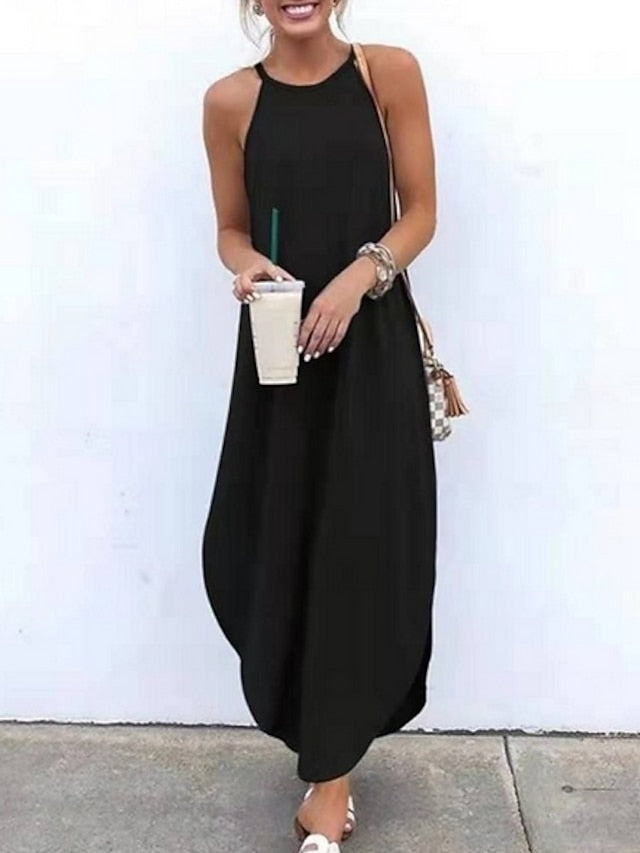Women's Blue Black Orange Summer Spring Long Dress Maxi