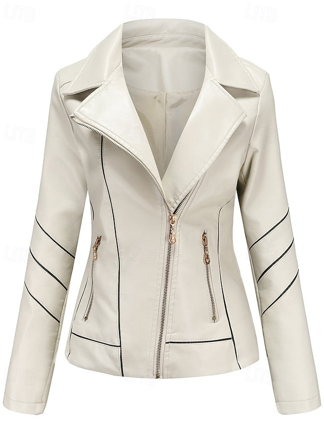 Comfortable Pocket Leather Zipper Women's Jacket Faux