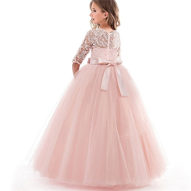 Dress Half Girl Kids Wedding Girls' Flower Sleeve