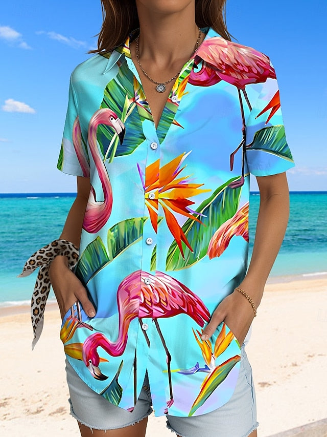 Women's Shirt Long Sleeve Button Down Blouse Graphic Leaf