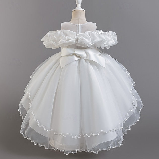 Sleeve Girls' Flower Wedding Party Kids Floral Dress Short