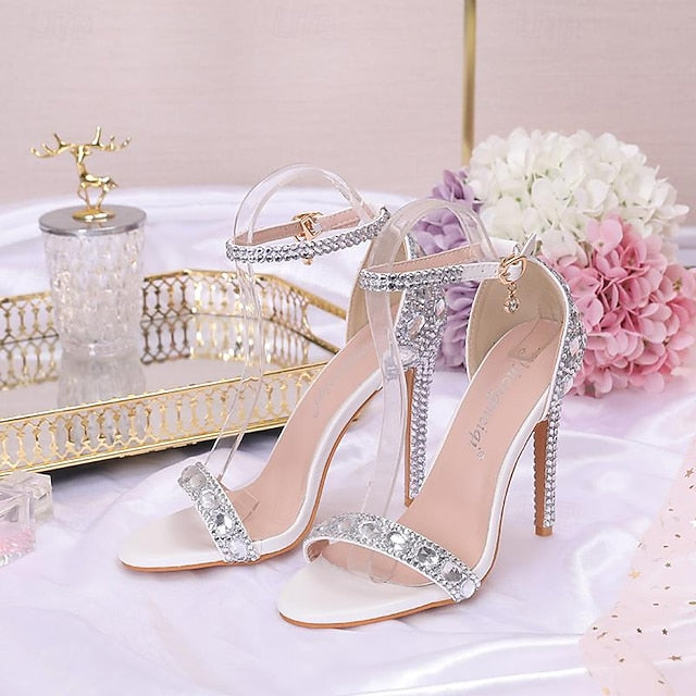 Ankle Women's Matching Stiletto with Rhinestone Green Heels