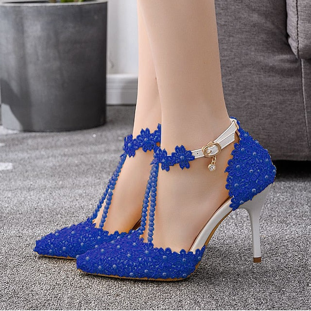 Lace Heel High Shoes Pointed Women's Bridal Wedding