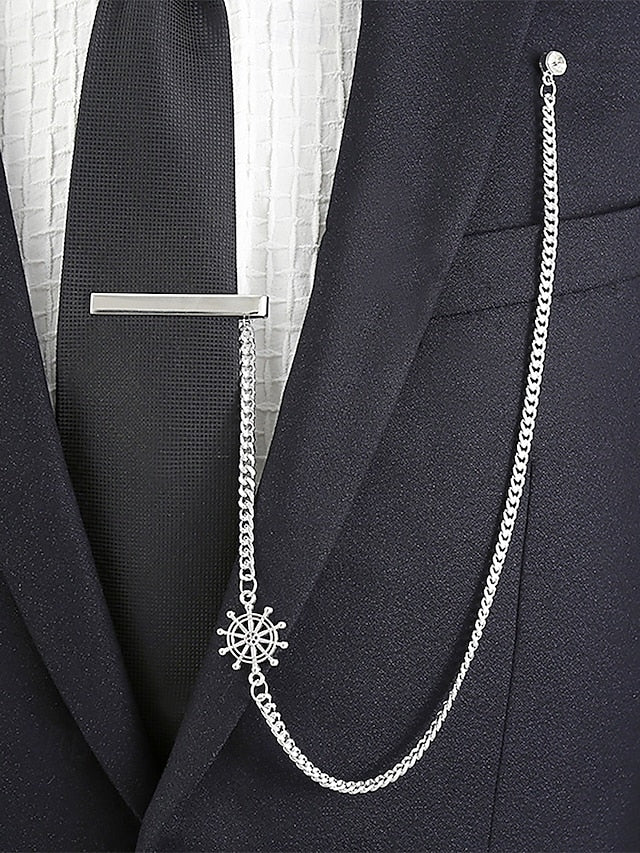 Design Silver Tie with Men's – Wheel Ship Chain Nautical