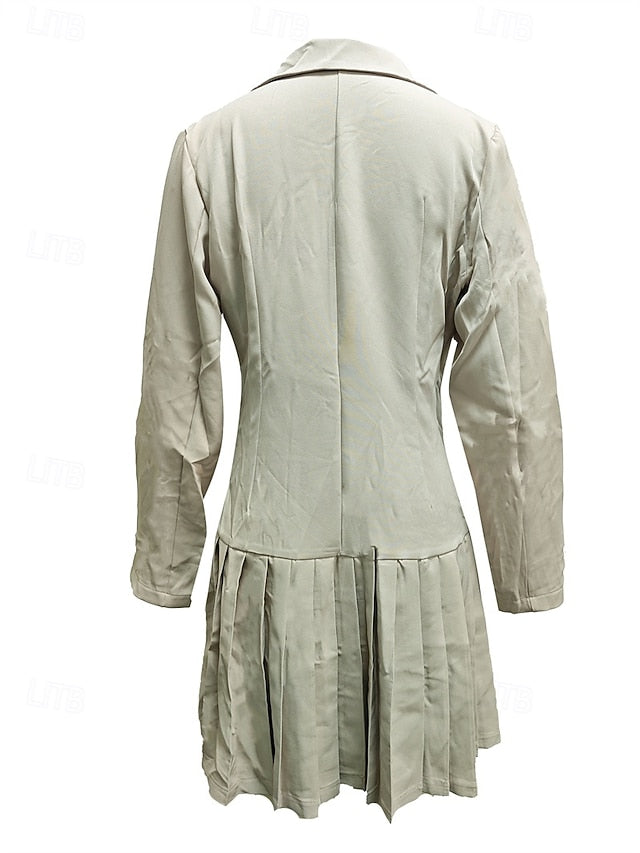 Women's Black Dress Mini Dress Pleated Button Elegant V