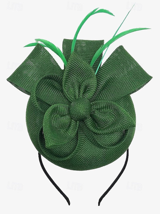 and Green with Women's Hat Bow Accents Feather Fascinator