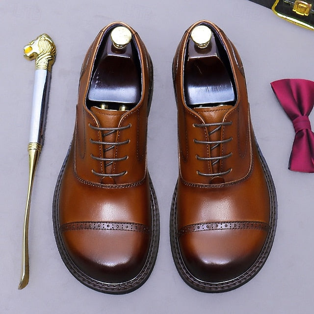 Toe Genuine Men's Cap Oxford First Leather Shoes-