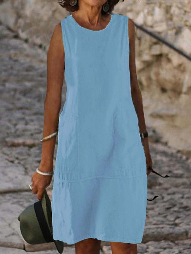 Women's Blue Light Blue Black Summer Spring Midi Dress