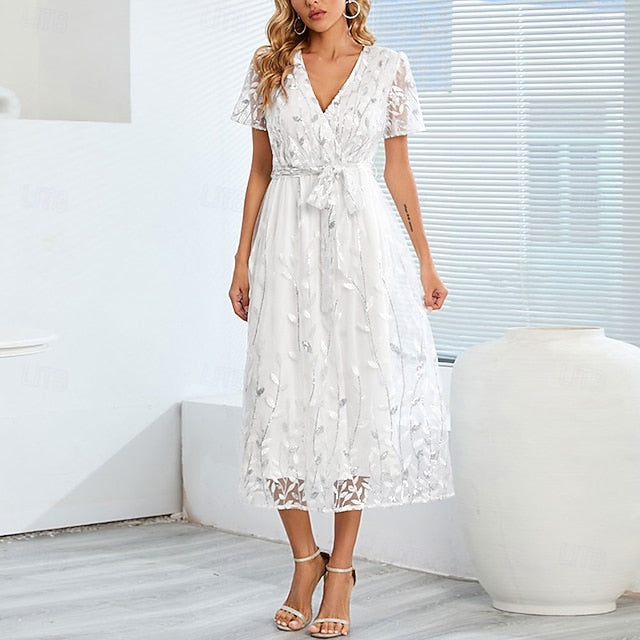 Bride Sequin V Elegant of the Mother Neck Dress A-Line