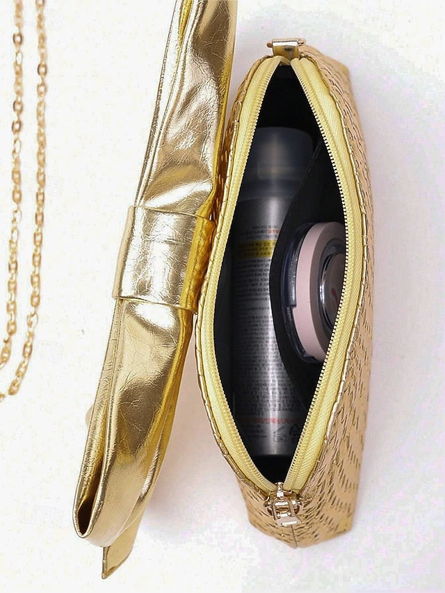 Gold Bow Oversized Women&#39;s with Bag Faux Clutch Leather