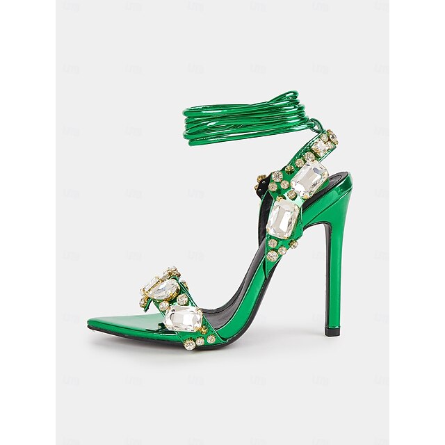 Lace-Up Metallic Stiletto Heels with Green Women's