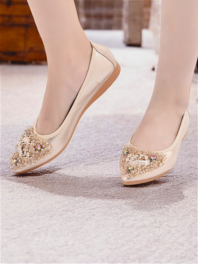 Women's Foldable Flats Rhinestone Black Ballet with