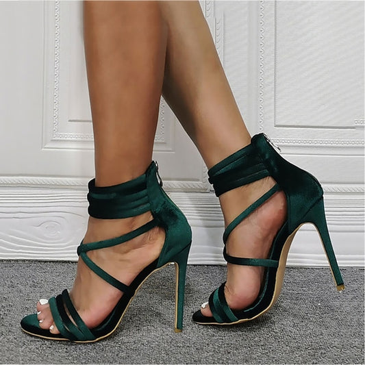 Satin Sandals Women's – Heel Stiletto Green Strappy