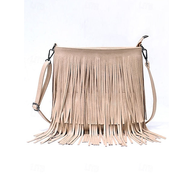 - Women's Leather Bag Faux Fringe Bohemian Crossbody
