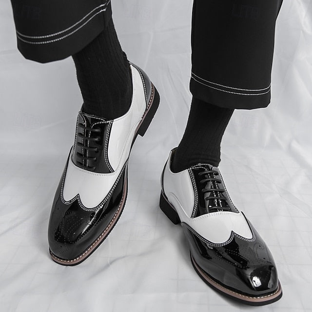 Oxford Black Men's and Gold Patent Leather Shoes with