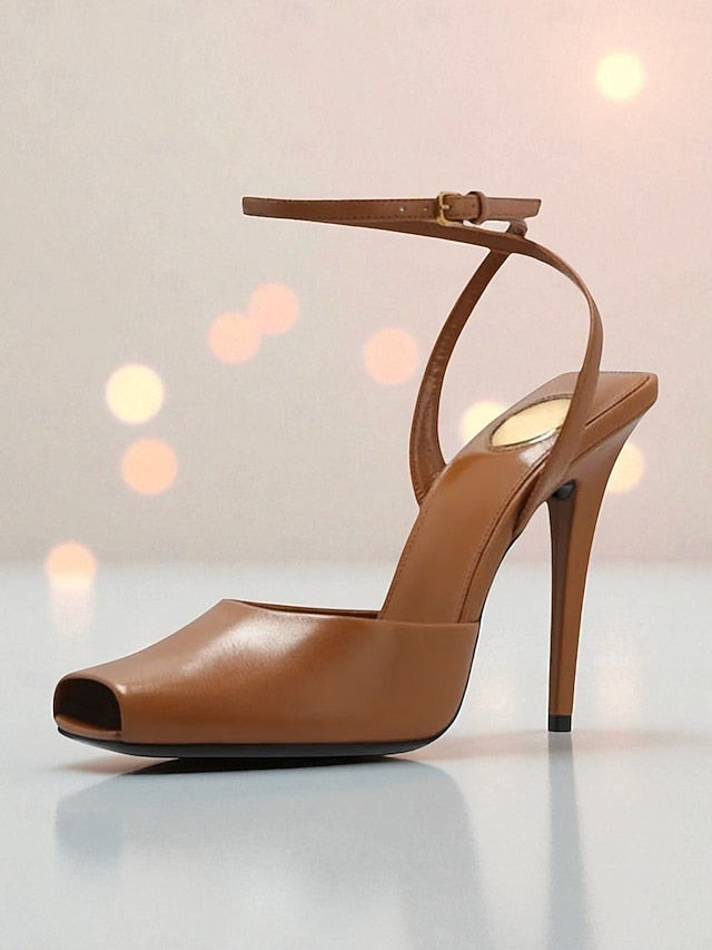 Peep Green High Patent Dark Leather Women's Toe - Heels