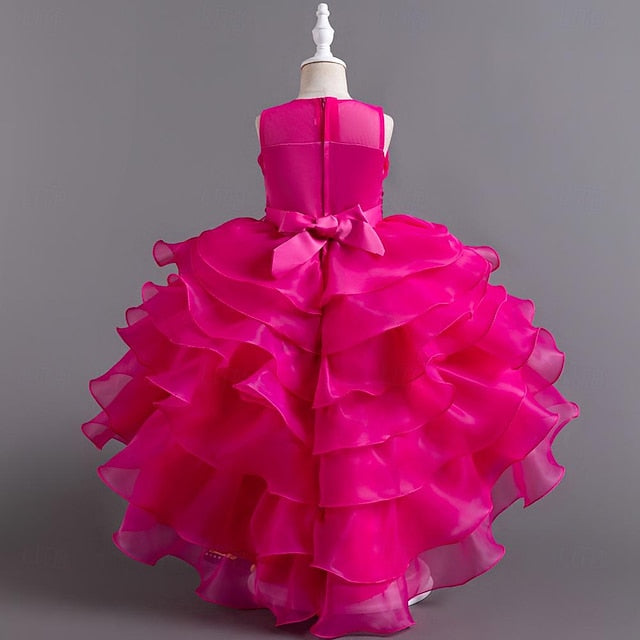 Girls' Party Color Flower Kids Dress Solid Sequin