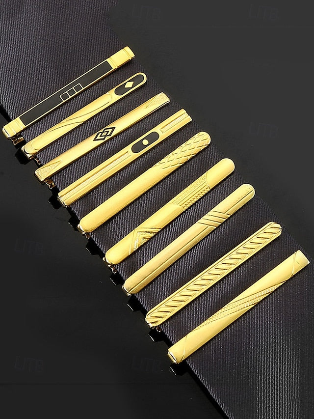 – Tie with for Black Clip Men Design Inlay Sleek Gold Elegant