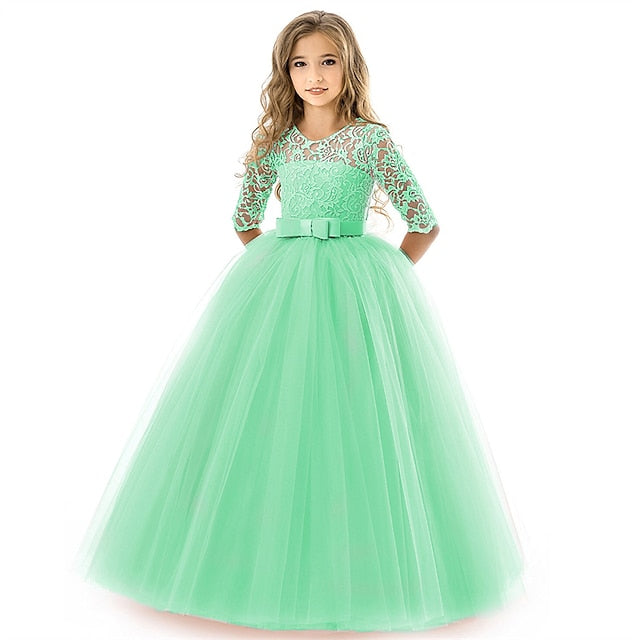 Dress Half Girl Kids Wedding Girls' Flower Sleeve