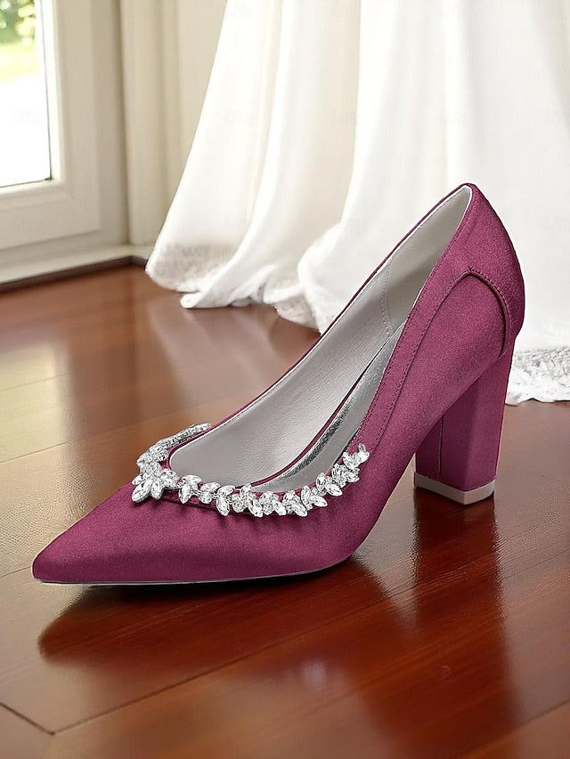 Satin Pumps Women's Pink Heel Wedding Block