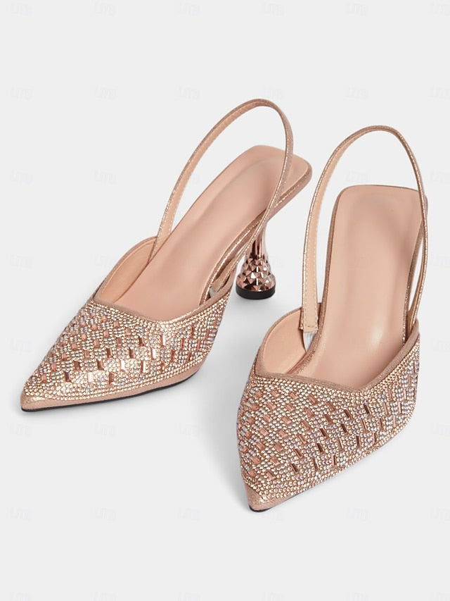 Heels Geometric Gold with Rhinestone Women's Rose Slingback