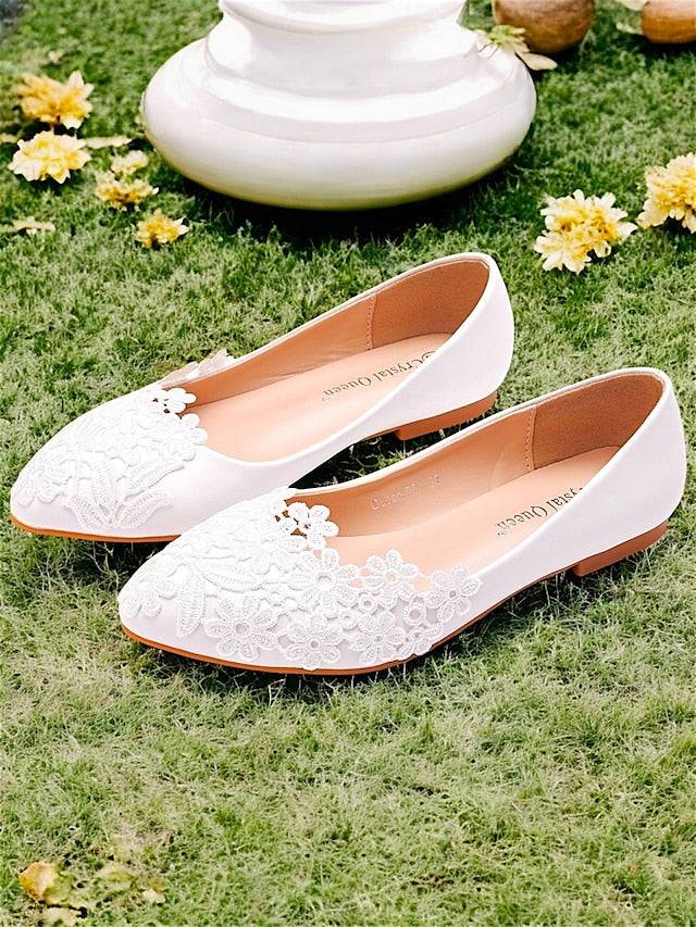 Lace Elegant Brides for Flats Women's Ballet – White