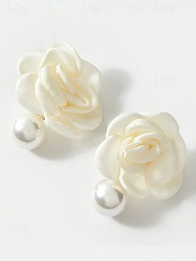 Earrings Elegant Drop with Pearl Stud Faux Women's Flower