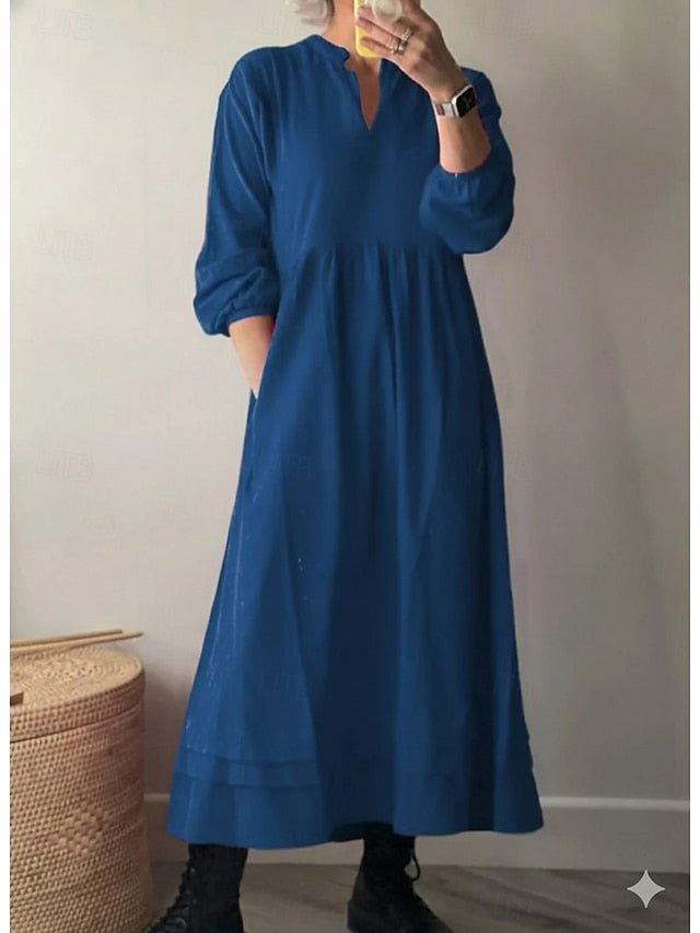 Women's Cotton Linen Maxi Dress Shift Dress A Line Dress