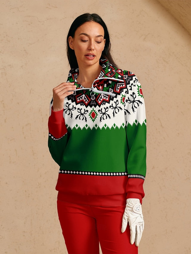 Women's Golf Pullover Sweatshirt Red Long Sleeve Top Ladies