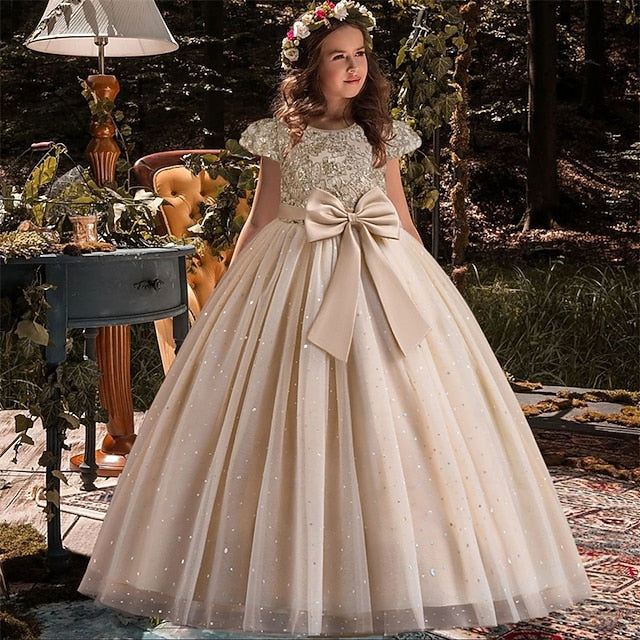 Girl Kids Color Party Block Girls' Dress Flower