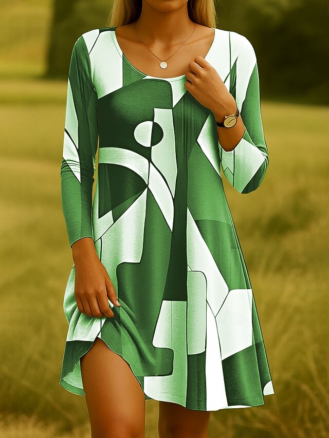 Women's Mini Dress Crew Neck Long Sleeve Casual Dress T