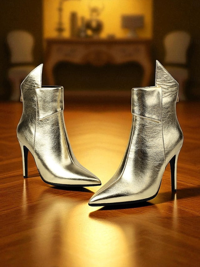 Boots - Metallic Stiletto Ankle Gold Toe Pointed Women's