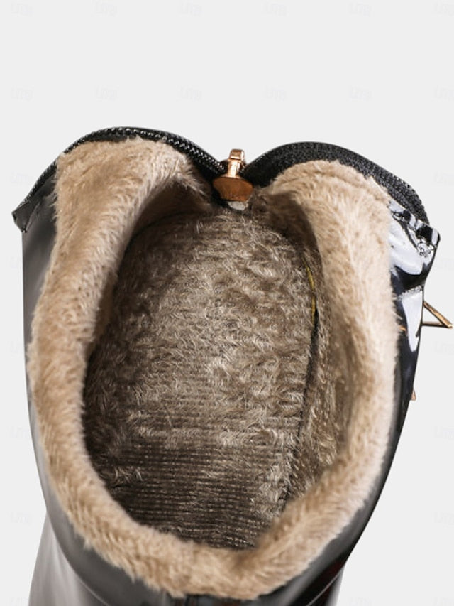 Fur Boots Women's Ankle Heel with Gold Lining Faux Stiletto