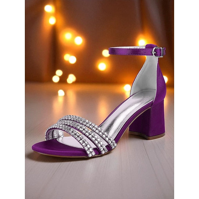 Women's with Sandals Heel Block Rhinestone Satin Purple