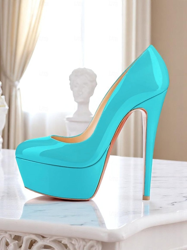 and Women's Patent Black Pointed-Toe Platform Heels with