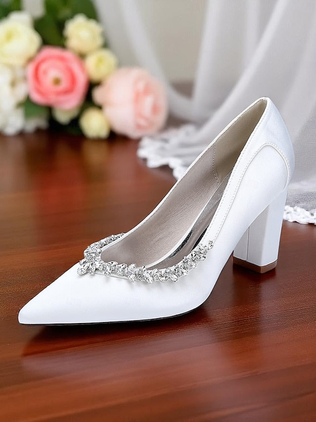 Satin Pumps Women's Pink Heel Wedding Block