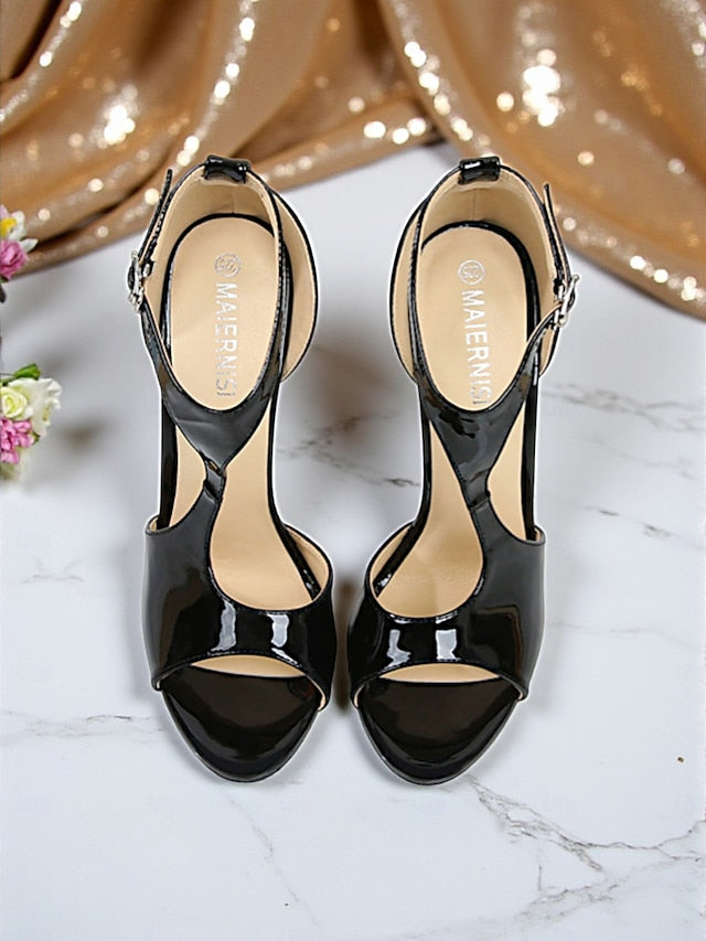 Heels Open Women's - Stiletto Red Patent Leather Strappy