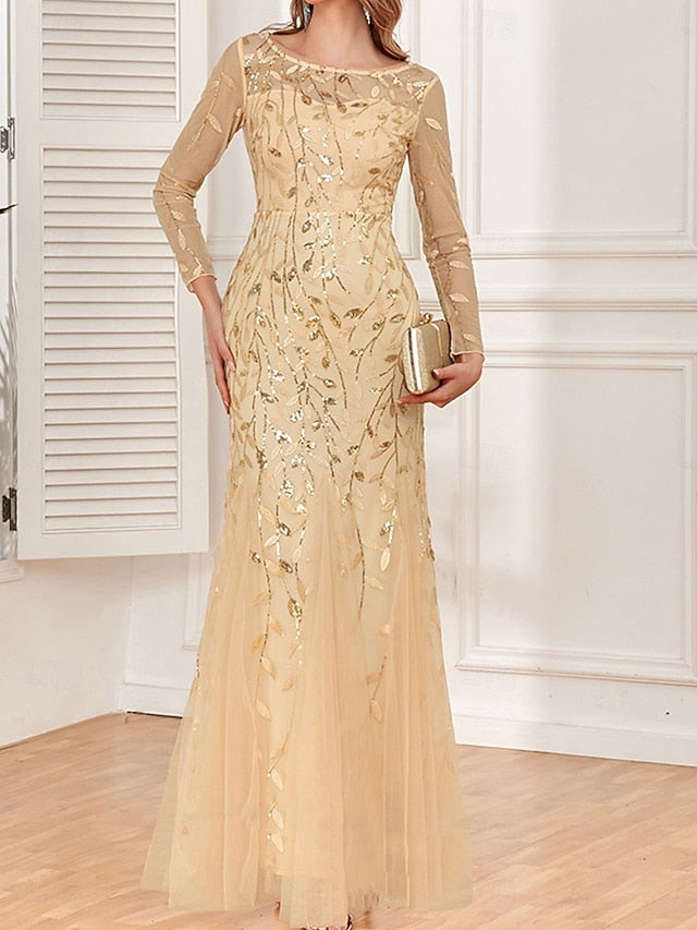 the Floor Dress of Bride Party Mother Neck Elegant Crew