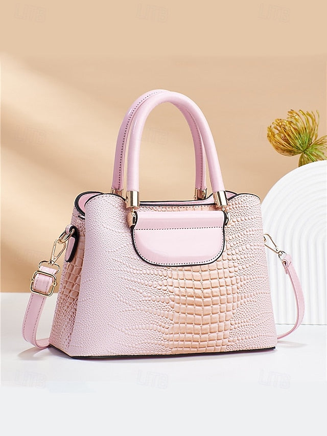Elegant Croc-Embossed Faux Leather Handbag – Stylish Top
