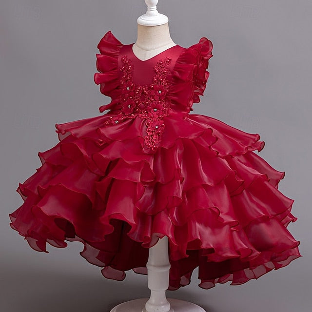 Floral Dress Kids Asymmetrical Girls' Party