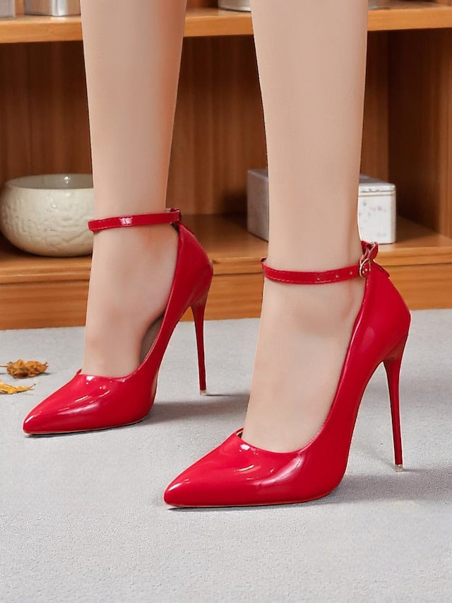 Stiletto Leather Black Women's Ankle with Patent Heels