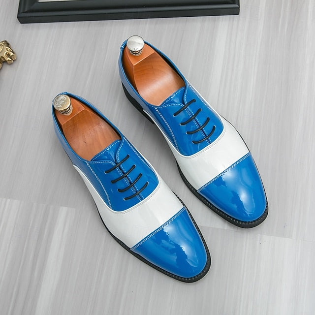 Polished Men's White Shoes Blue with and Oxford