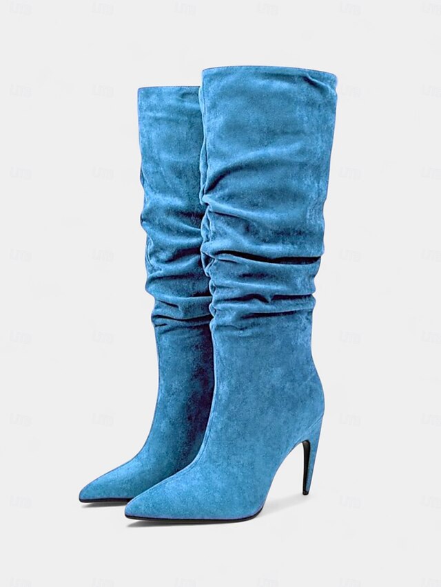 Women's Pointed Knee Toe Slouch High Velvet - Boots Green