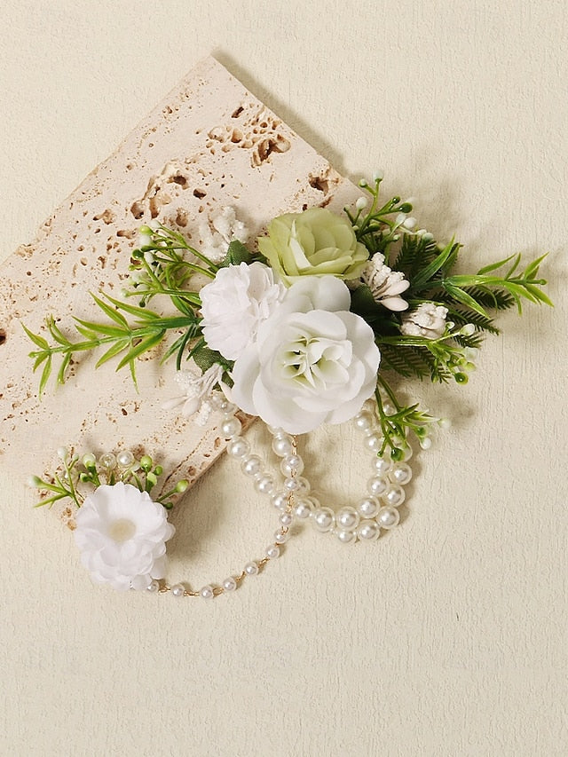 Elegant White with Set Wrist Floral Jewelry Pearls and Hand –